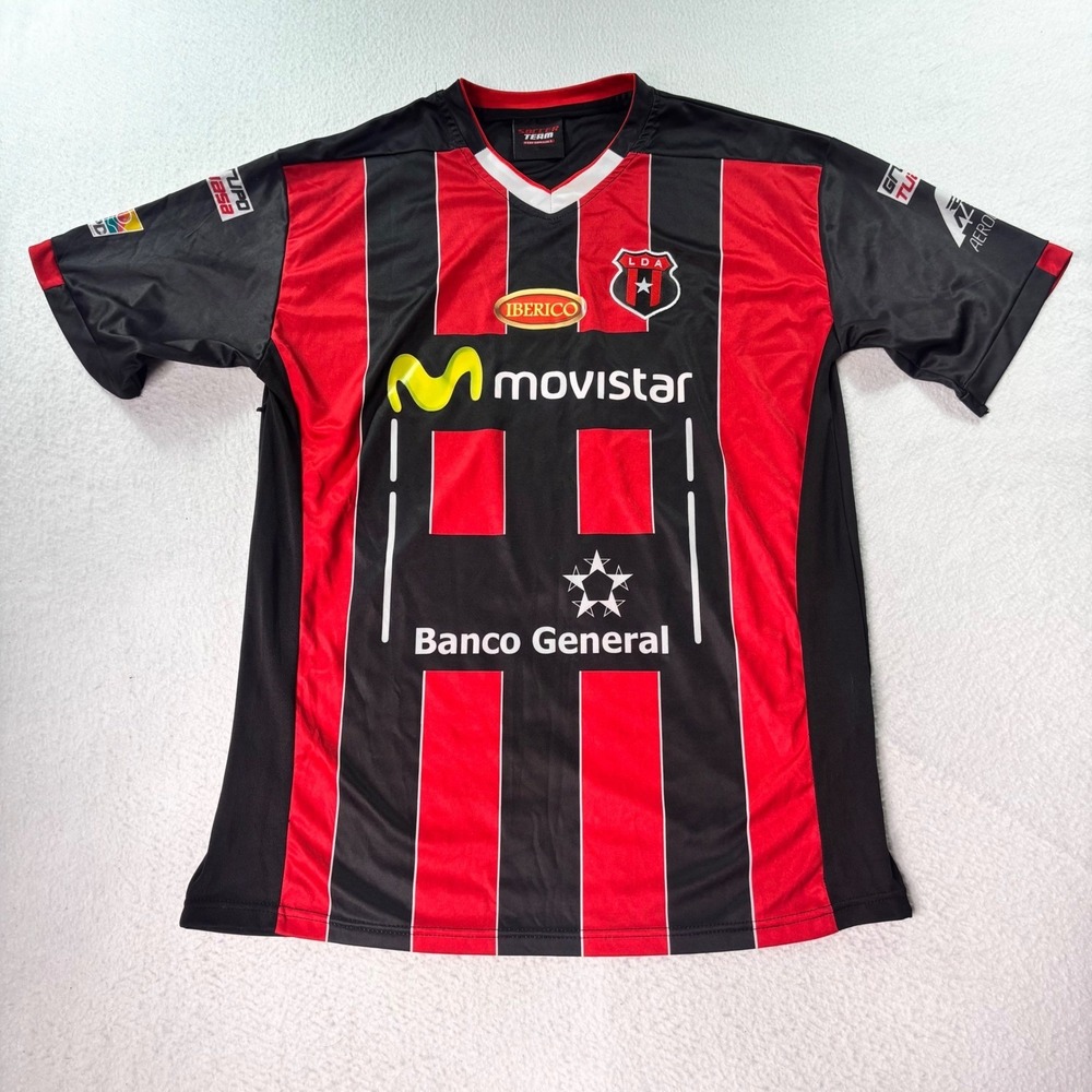 LD Alajuelense Soccer Jersey Mens XL Red Black Movistar Banco General Costa Rica